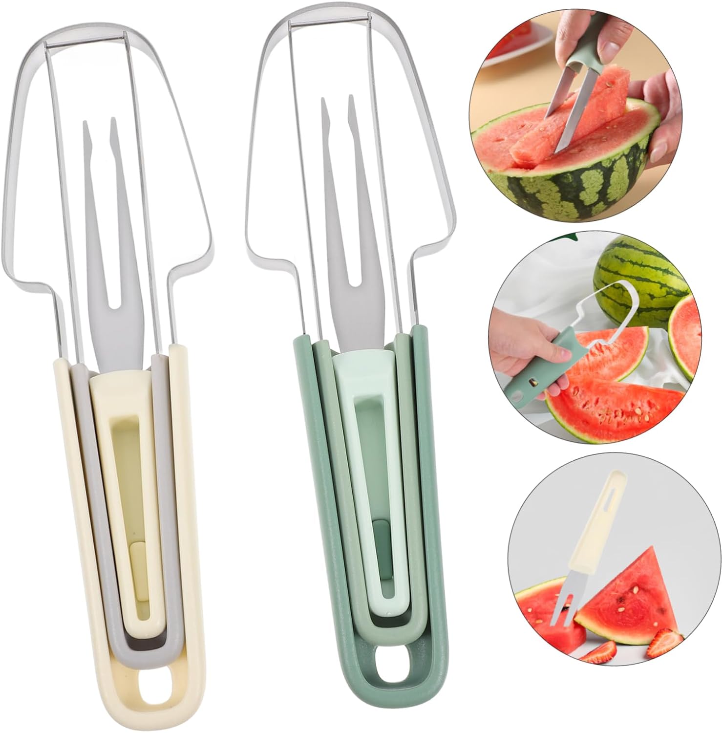 COLLBATH 2 Set Stainless Steel Watermelon Slicing Tool for Kitchen Use
