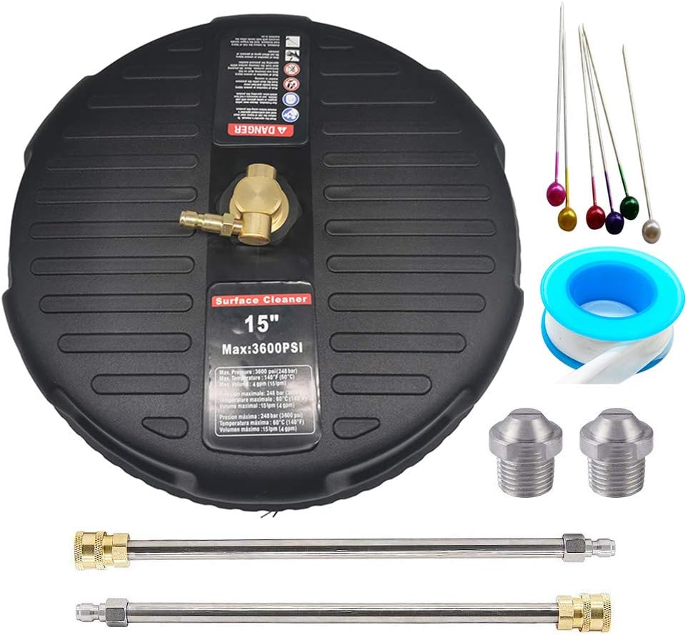 15 Inch Pressure Washer Surface Cleaner, with 2 Extension Wand 1/4" Quick Connect 3600 PSI Power Washer