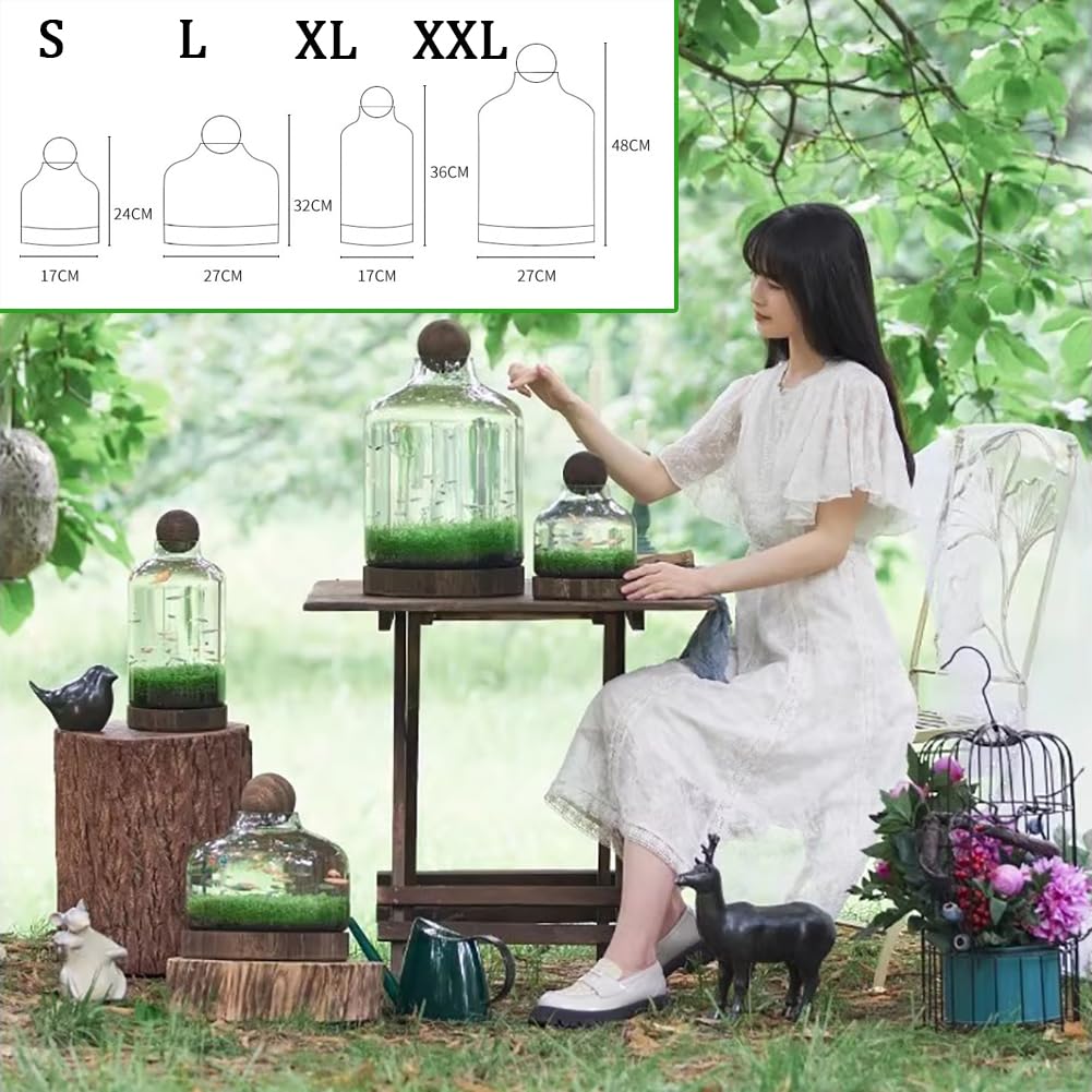 Szklane akwarium, miniaturowe terrarium krajobrazowe szklane akwarium z drewnianą podstawą, nowoczesne akwarium betta, małe akwarium do dekoracji domu i biura,L