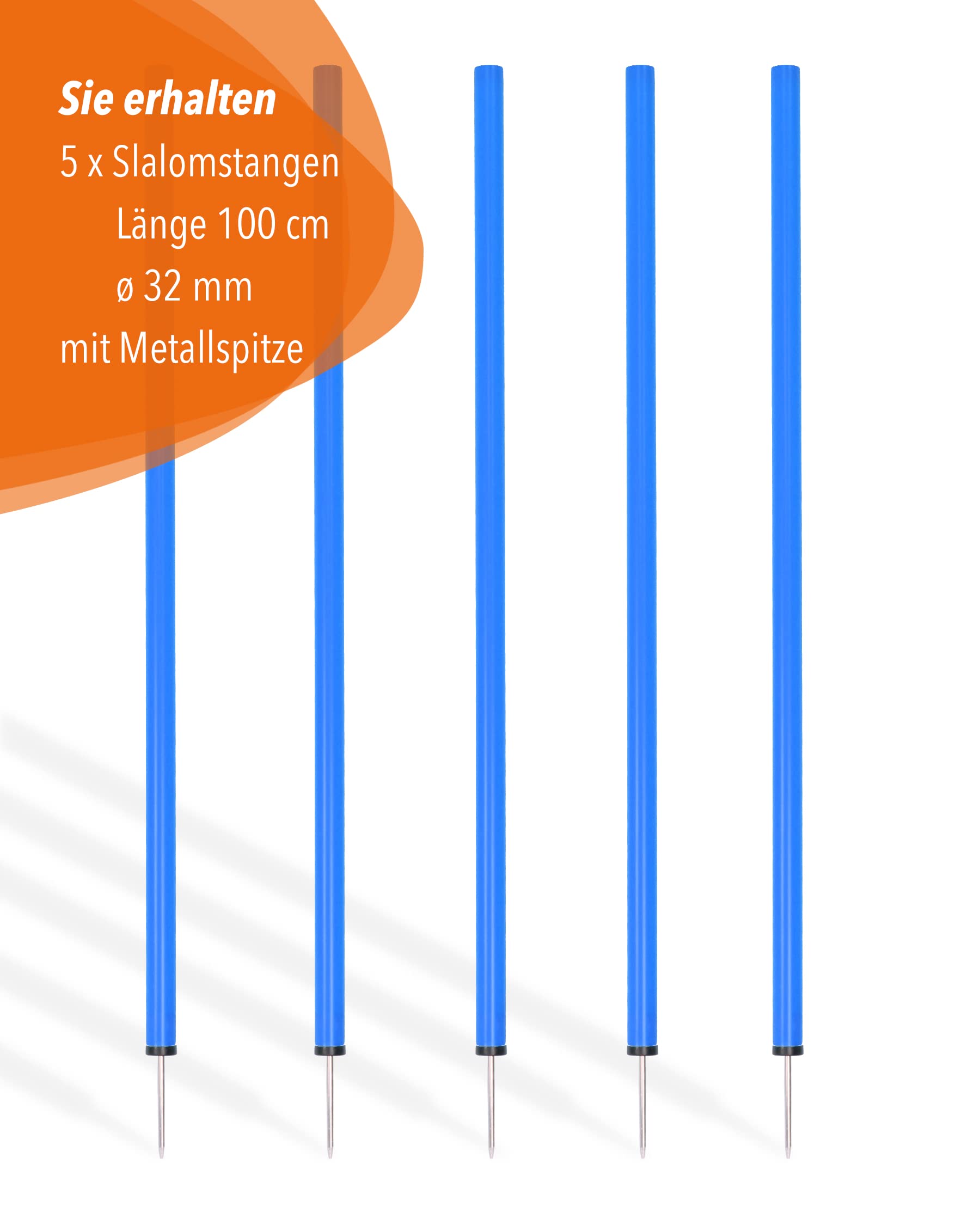 Slalomstangen 100 cm, ø 32 mm – 5er-Set – Trainingsstangen mit Metallspitze – für Agility- &Koordinationstraining – für Fußball & Hundesport