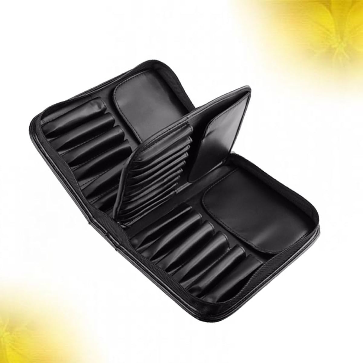 Borsa Nera Grande Capacità per Porta Pennelli Make-up in Pelle Pu | Pieghevole e Compatta, Formato 1 Pezzo, Adatta per Auto e Viaggio, Può Contenere Fino a 29 Pezzi