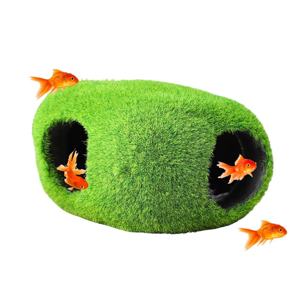 CARPJZ Aquarium Ornament Fake Moss Sta, Resin Fish Tank Decoration, Simulation Flocking Cave, Stable Weighted Hideout for Shrimp Betta Cichlid