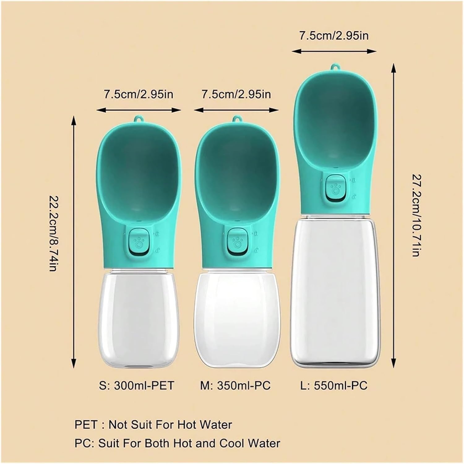 Dog Water Bottle, Dog Water Bottle for Small Large Dogs Cat Portable Puppy Cup Outdoor Travel Leak Proof Drinking Pet Supplies,for Outdoor(White,550ml)
