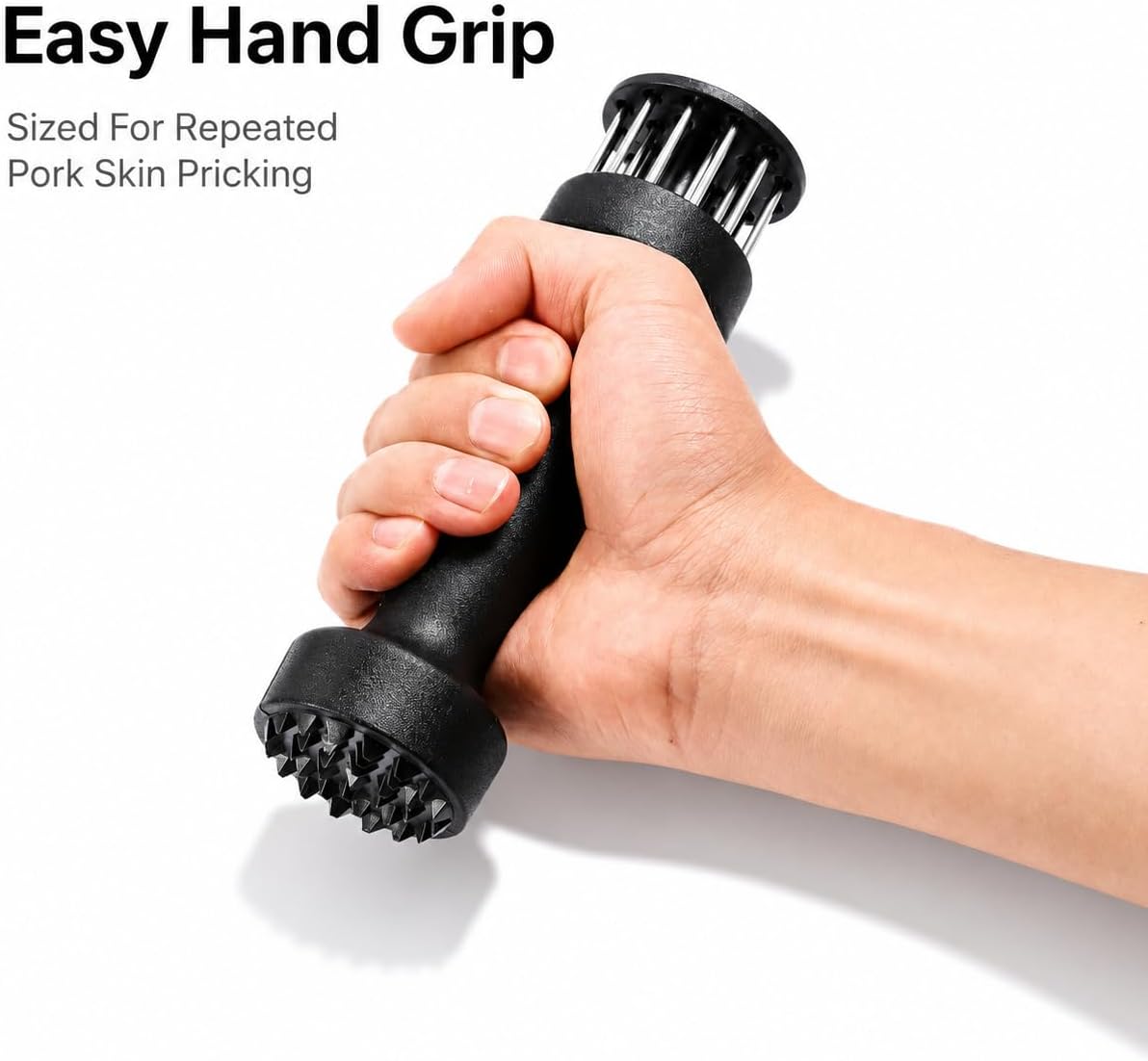 Pork Skin Poker, 20-Needle Belly Pricker with Depth Guard, Black