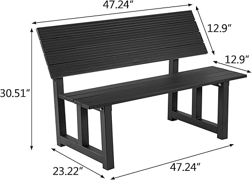 Miniatura 3 de LoJok Banco de aluminio para patio al aire libre, color negro, 35.4 x 14.2 x 15.7 pulgadas, peso ligero (9.5 libras) de alta carga (300.7 libras),