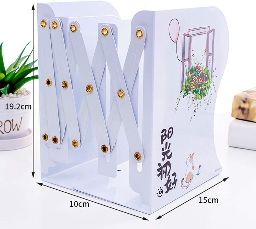 Storage Bins Bookshelf Magazine Rack Office Desktop Finishing Home Study Retractable Metal(White)