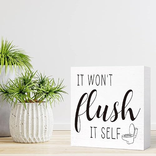 Miniatura 7 de Cartel divertido de madera para inodoro con texto en inglés It Won't Flush It para estante de baño, decoración de mesa, letrero de caja de madera