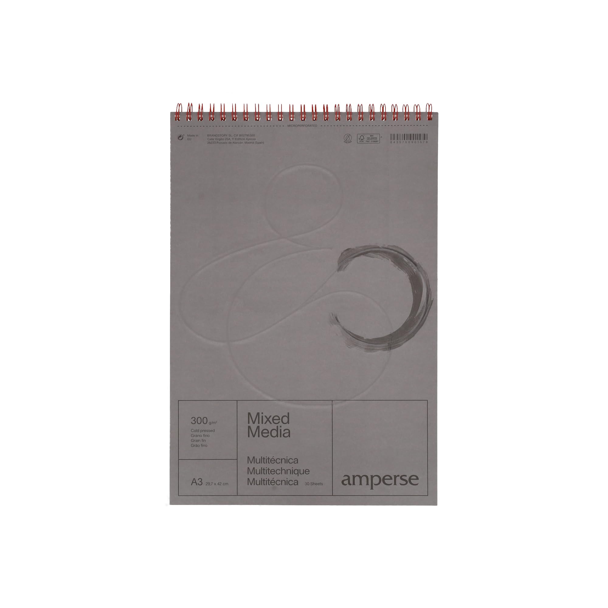 Amperse Bloc Cuaderno Técnicas Mixtas - Grano Fino 300g - A3 Blanco 30 Hojas