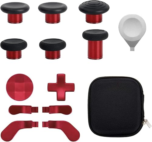 Metal Thumbsticks Replacement Kit for Xbox One Elite Series 2 Controller, 13-in-1 Accessory Set with 6 Swap Joysticks, 4 Paddles, 2 D-Pads, Red and Black
