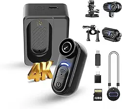 Minicâmera de ação 4K com gravação de áudio e vídeo - 128 G tamanho do polegar câmeras usadas com mãos livres - Filmadora portátil vestível para trabalho, viagens, passeios, animais de estimação, vlog