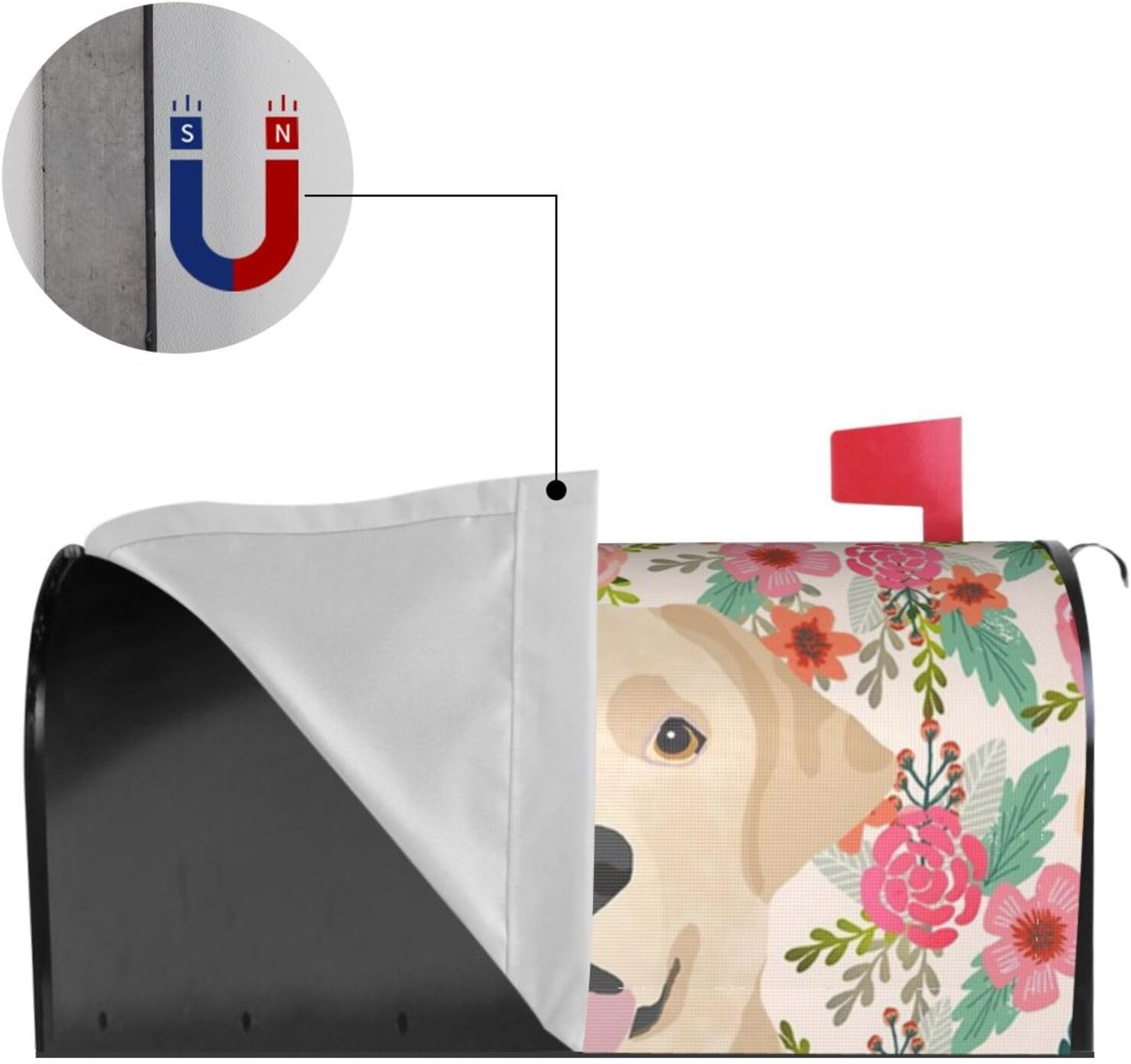 Labrador Retriever Dogs Floral Boho Flowers Magnetic Mailbox Cover Standard Size Post Box for Outdoor Garden Yard Home Decor 21x18 in