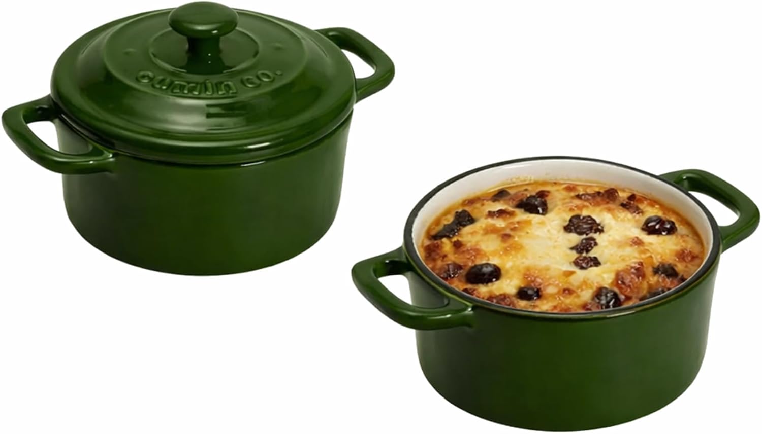CUMIN CO. Stoneware Mini Cocotte Set of 2 with Lids – Non Toxic Ceramic Bakeware for Soufflé, Lava Cake, Crème Brûlée & Individual Servings – Oven, Microwave & Dishwasher Safe (Color: Gray, 240ml)