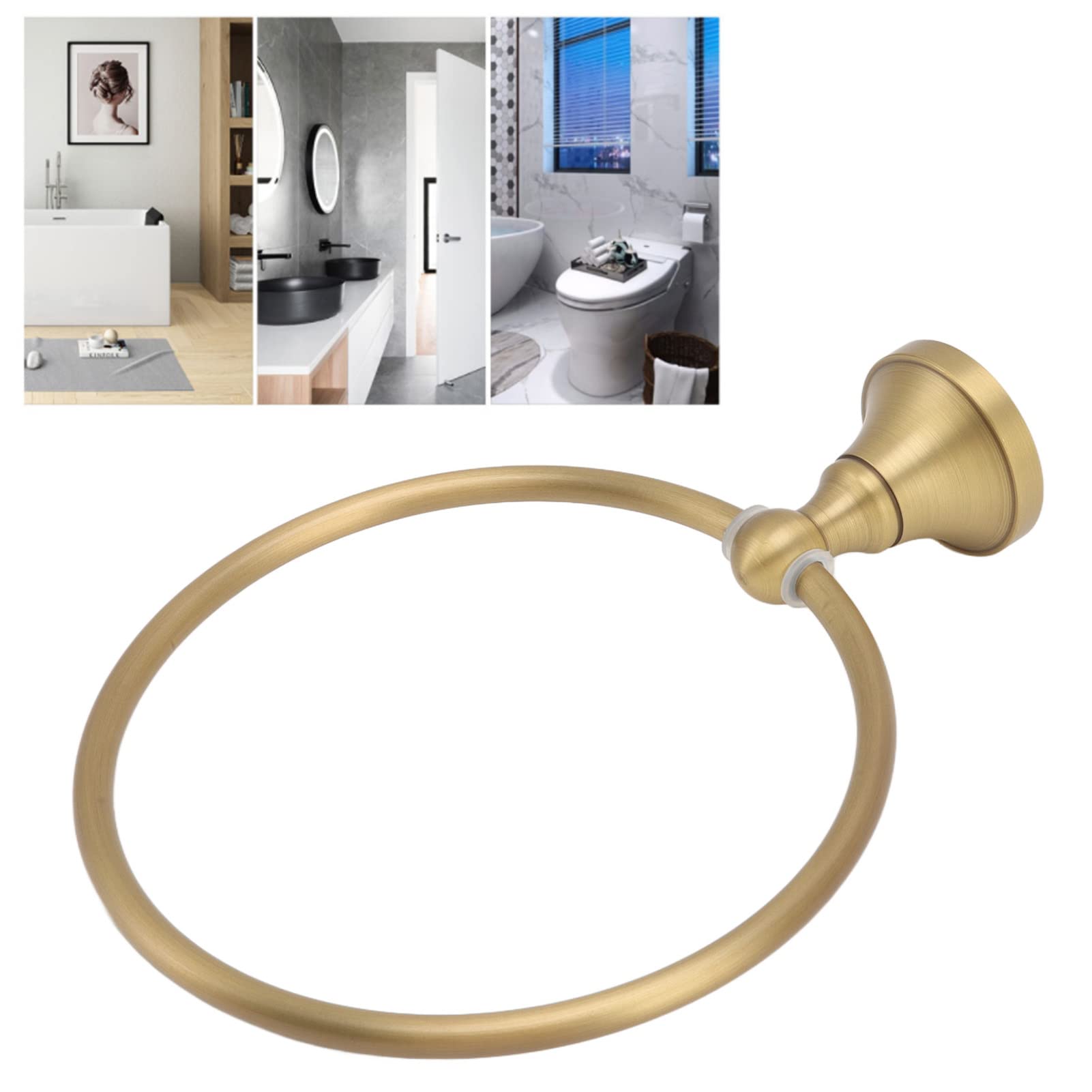 Portasciugamani da parete in ottone con anello rotondo per bagno e cucina, design vintage, salvaspazio e multifunzione, per uso domestico e hotel.