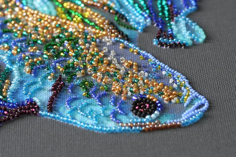 Bead Embroidery kit on Art Canvas Blue Gold. Abris Art DIY Beadwork kit Embroidery Pattern