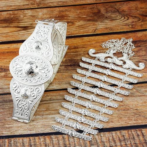 Turks Caucasus Belt Breastplate Sets For Women Wedding Stage Jewelry Metallic Pattern Belly Chain Adjustable Length4