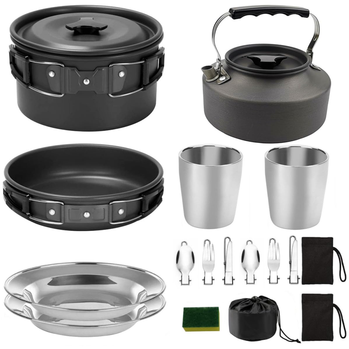 Ciieeo Ustensiles Cuisine de Camping Lot de 1, Alliage D'aluminium, Antiadhésifs, Noirs, pour Camping et Voyage