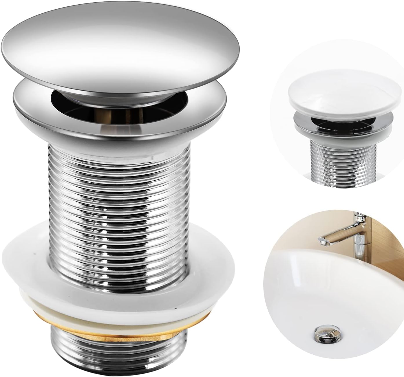 Basin Sink Waste Unslotted Chrome Plated Pop Up Click Clack Sprung Plug