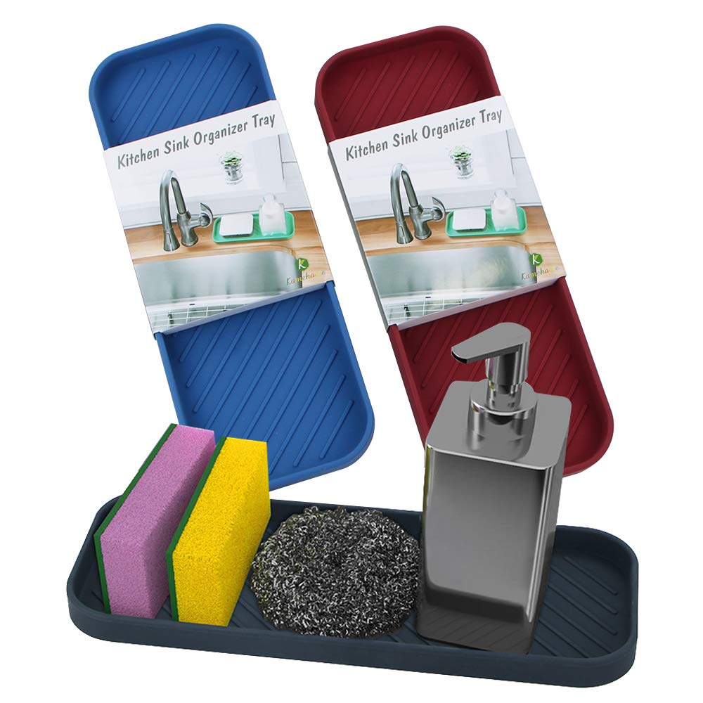 Soap Tray for Kitchen Sink, 3 Pack Silicone Sponge Holder Kitchen Sink Organizer Silicone Soap Tray Bathroom Sink Tray