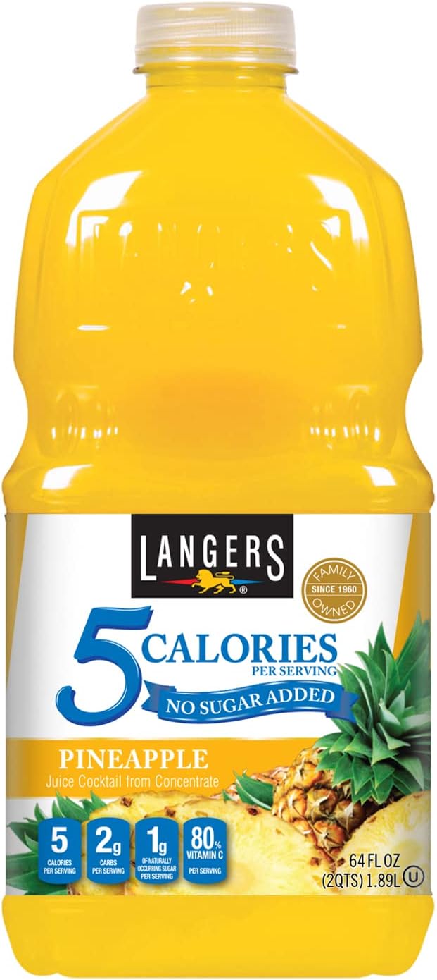Langers 5 Cal Pineapple Juice Cocktail, 64 Fl Oz (Pack of 8)