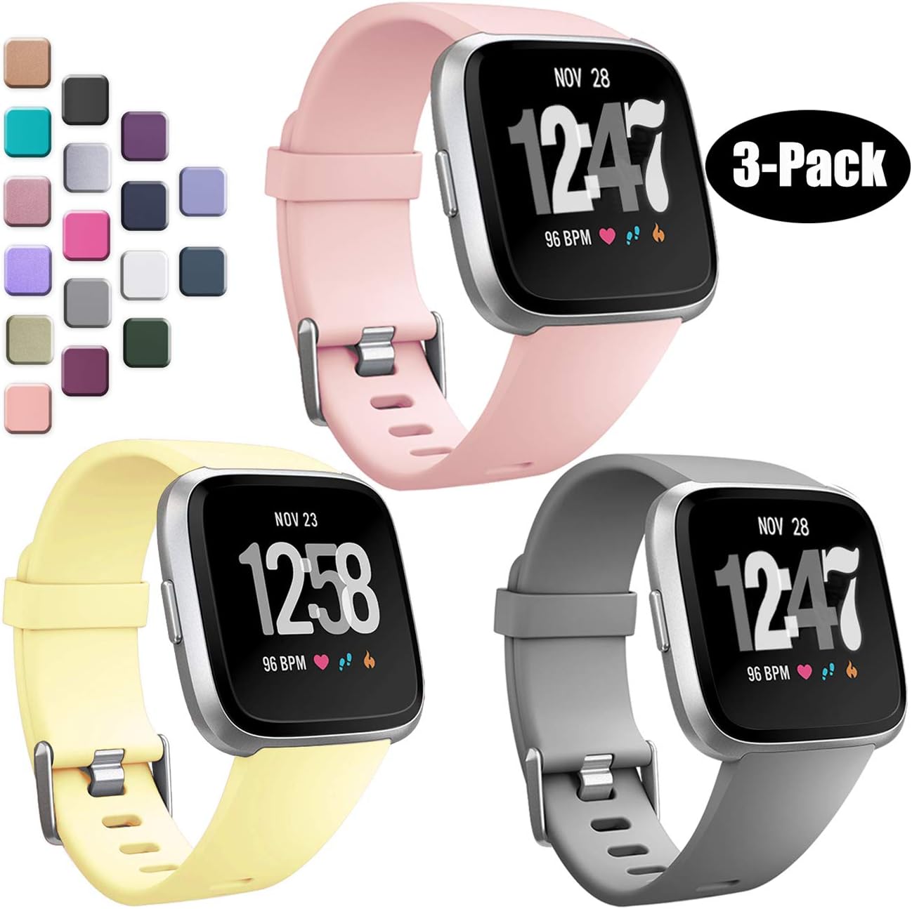 Wepro Bands Compatible with Fitbit Versa/Fitbit Versa 2/Fitbit Versa Lite SE SmartWatch for Women Men, Sports Replacement Wristband Strap for Fitbit Versa Watch, Small, Large