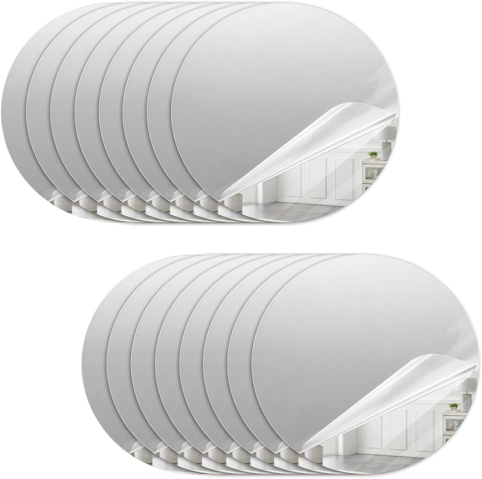 Miroirs muraux ronds autocollants pour chambre et salle de bain Lot de 16 cercles acryliques de 20cm
