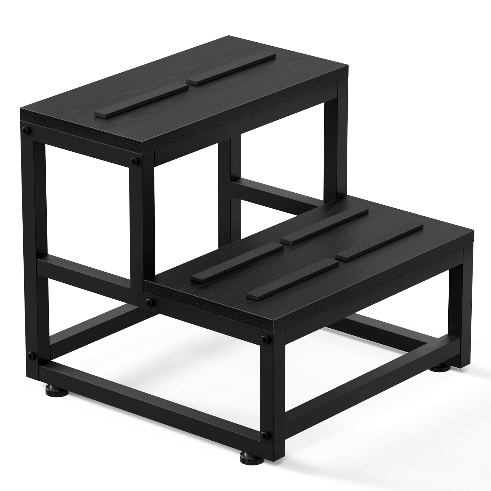 Escalera 2 Peldaños Taburete Escalera de Madera y Metal 226kg/500lbs, Antideslizante para Adultos/Niños, Ideal Caravanas/Baño/Cocina/Cama Niños (38x38x35.5cm)