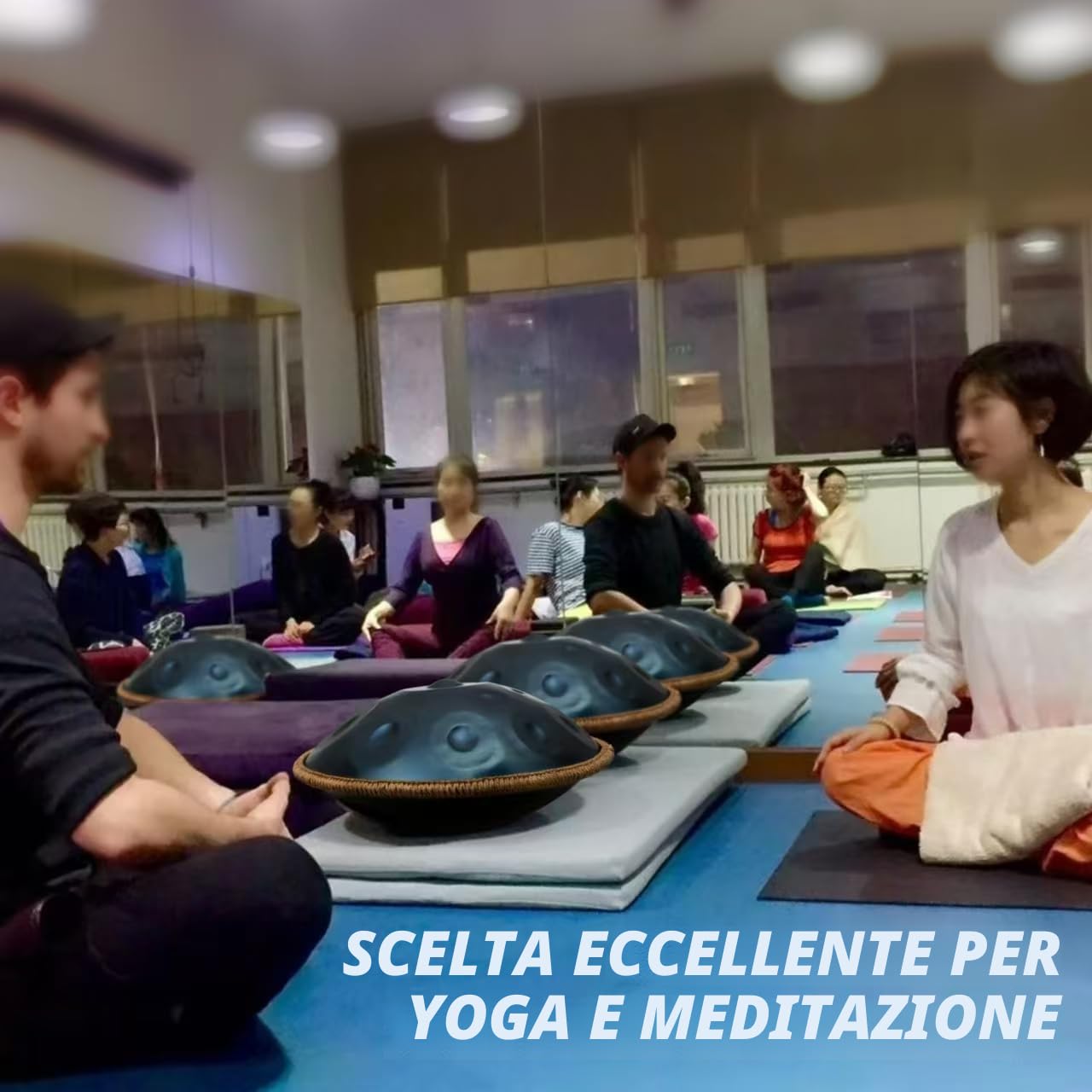 Handpan 440 HZ Avanzato, Hand Pan 12 Note 22 Pollici, Tamburo-Acciaio in D Minore, Tamburo a Mano con Borsa per Trasporto e Supporto, Steel Drum per Sound Healing, Meditazione, Argento