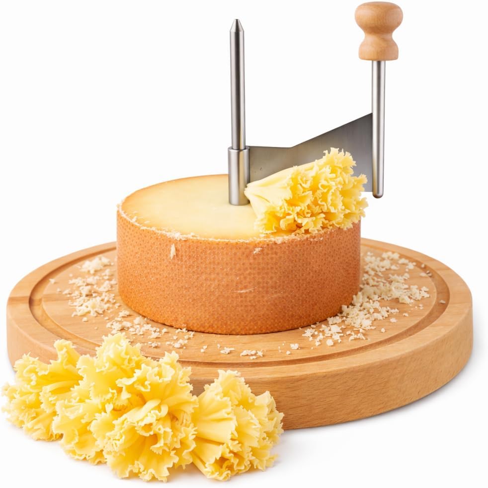 Cheese Curler Wheel – Cheese Shaver for Tête de Moine, Create Elegant Cheese & Chocolate Rosettes, Stainless Steel Blade with Wooden Base, Perfect for Charcuterie Boards, Parties & Gifting