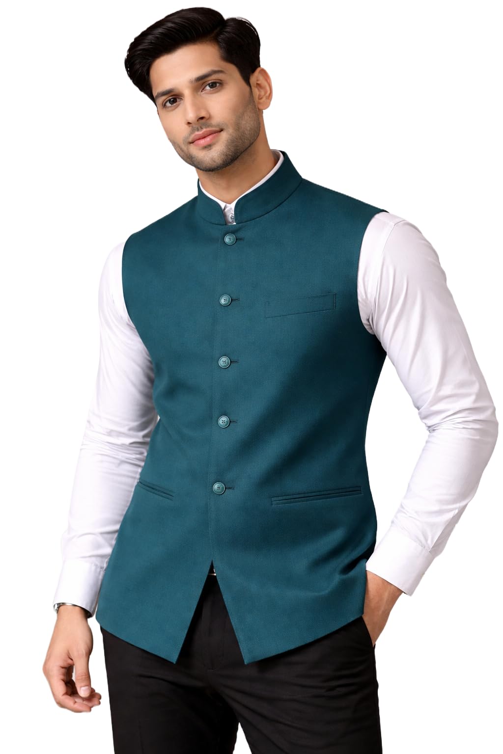 MEN 'S NEHRU MODHI JACKET (WAISTCOAT) - ALONG WITH INNER POCKET PREMIUM FABRIC WITH POLYESTER BLEND LINING STYLISH SLEEVELESS REGULAR FIT WAISTCOAT FOR FESTIVELS- FORMAL AND CASUAL-picture-56