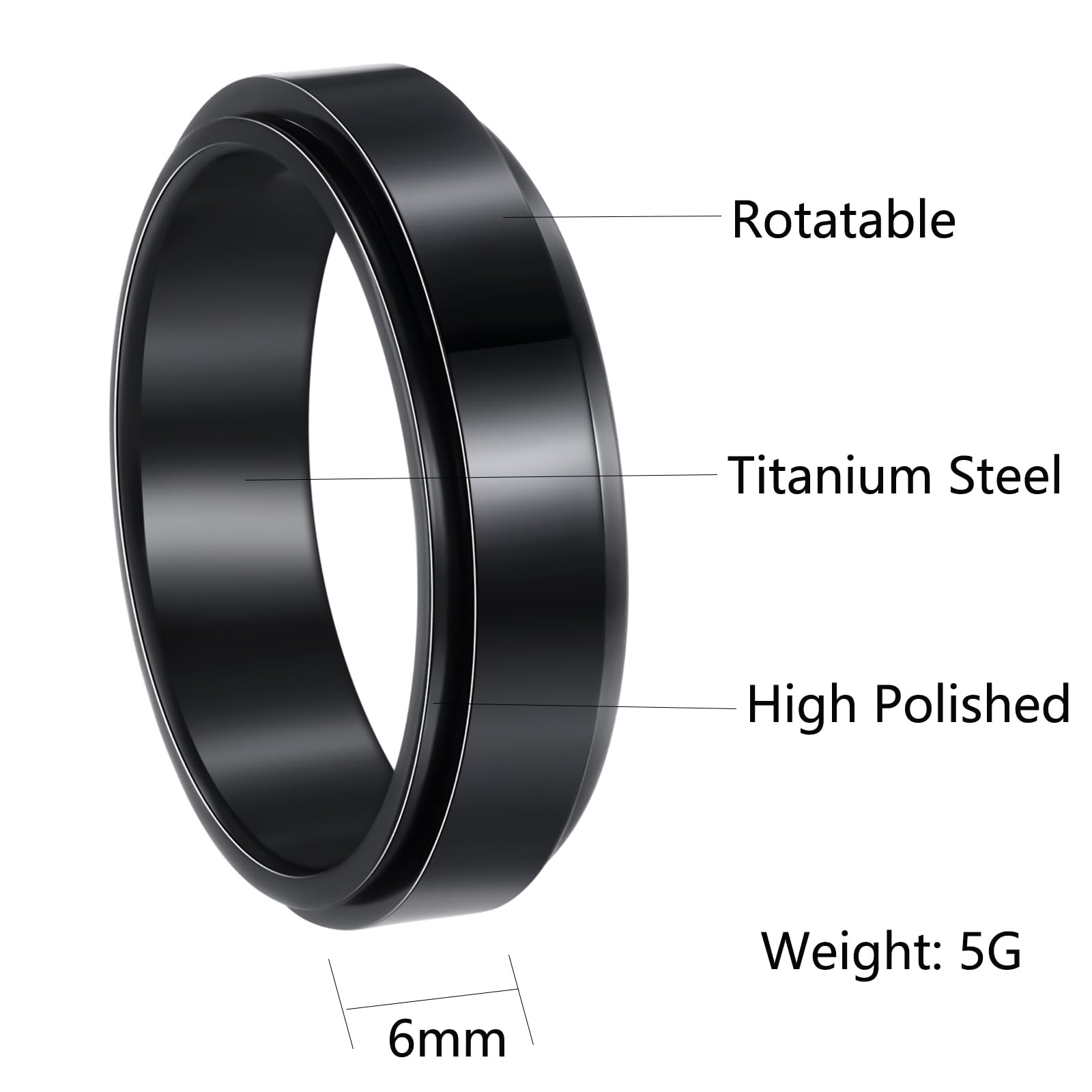 Anillos giratorios para la ansiedad para hombre, anillos clásicos de cadena para mujeres y adultos, anillo de acero de titanio, 10, Metal, Sin piedras preciosas 6