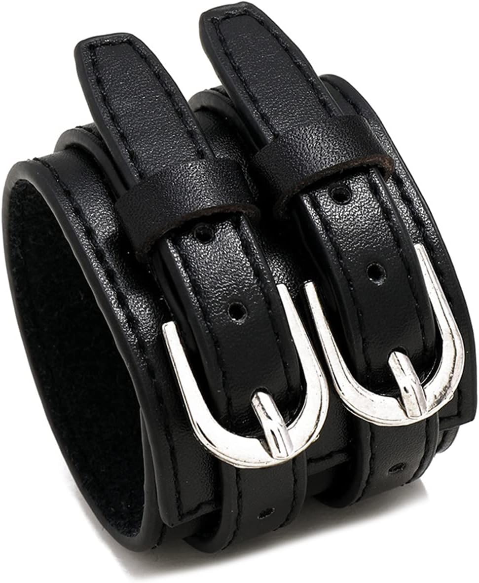 Xusamss Punk Jewelry Wristband Belt Buckle Bracelet Wide Leather Armband Cuff Bracelet