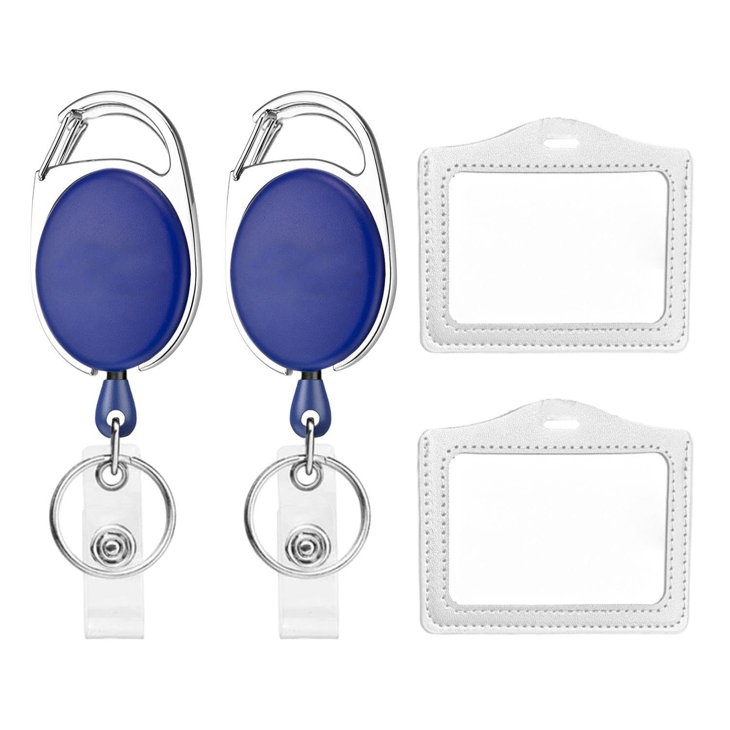 RNSKFG 2 Blue Id Buckles And 2 White Card Covers, Oval Telescopic Keychain, Student Card Protection Case, Pu Leather Id Card Cover.