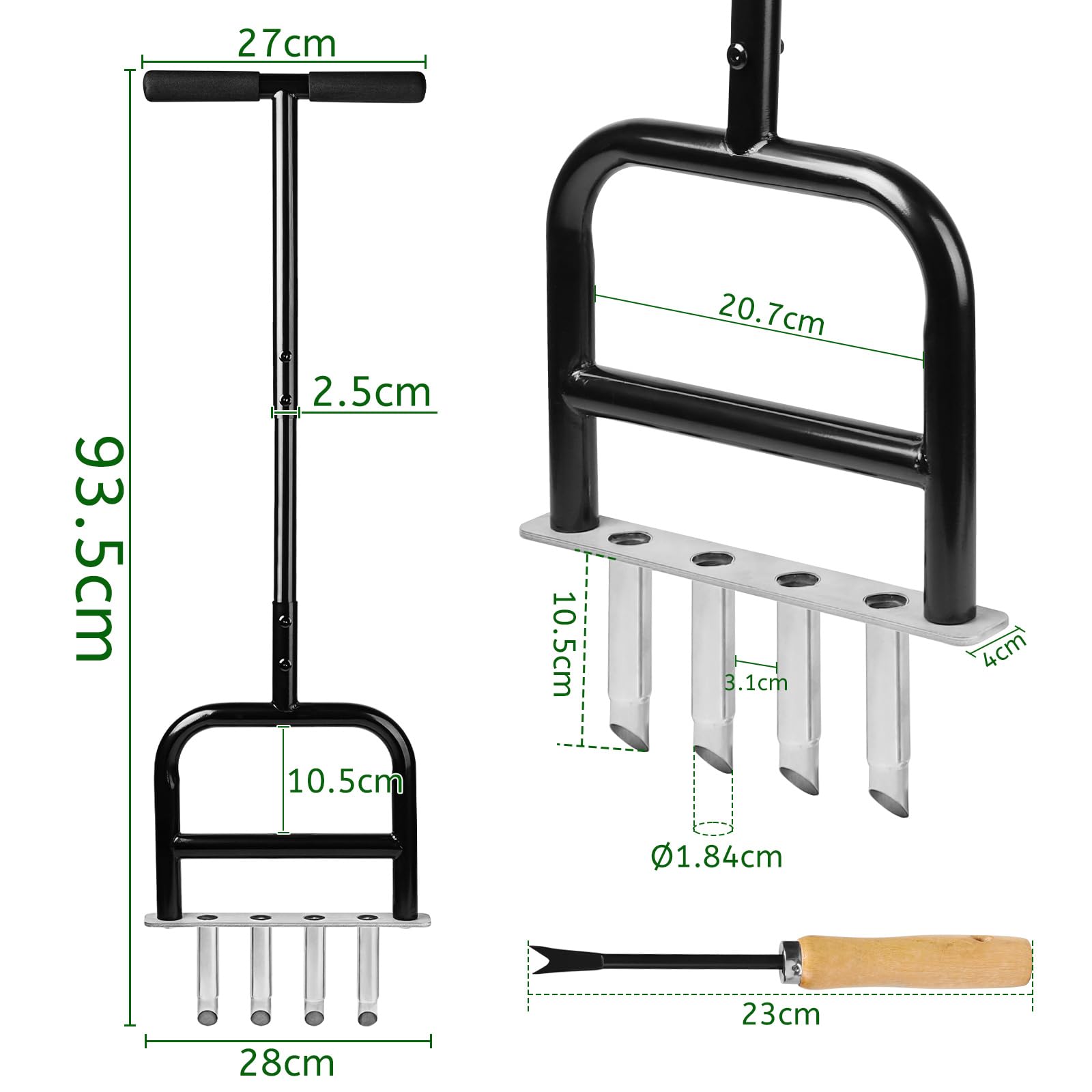 lalago 4-punktowy ręczny rozdrabniacz powietrza, ręczny wertykulator 93 cm, napowietrzanie trawnika widełki widełki kablowe, dzięcioł trawnikowy, rozdrabnianie gleby i ulepszanie trawnika