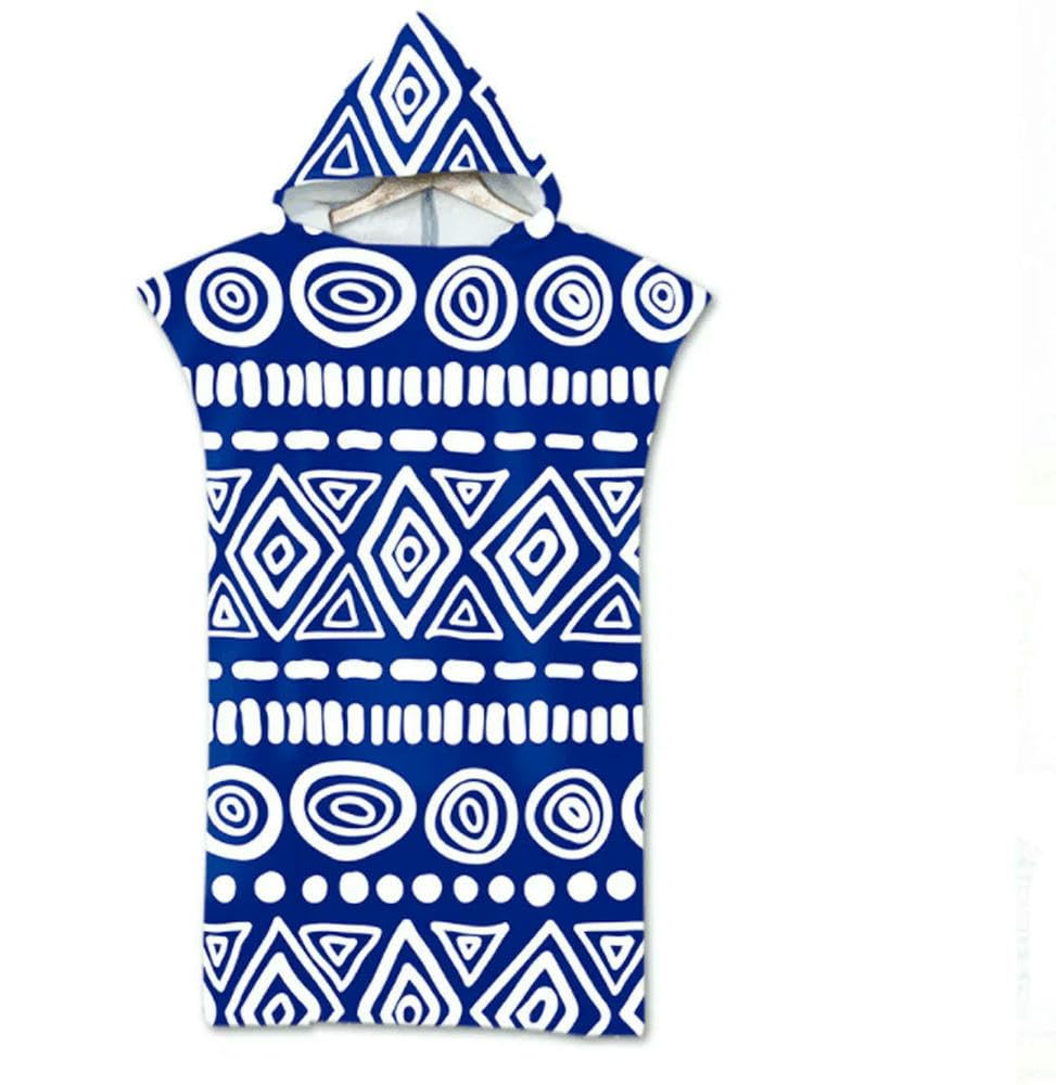 ZBDP Geometrisches Strandtuch, weiche Mikrofaser, schnell trocknend, große Badetücher, Kapuzenumhang, Neoprenanzug, Erwachsenen-Poncho, Bademantel, Surfen