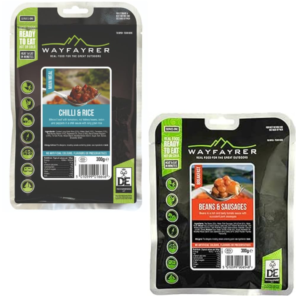 Expedition Ration Pack – Chilli & Rice plus Beans and Sausages | Two Hearty & Delicious Outdoor Meals | Bundled by Black Nore Gifts