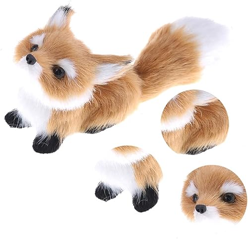 Miniatura 6 de GUDVES Piel de juguete de zorro marrón de simulación, modelo de zorro en cuclillas, decoración del hogar, animales del mundo con figuras de acción