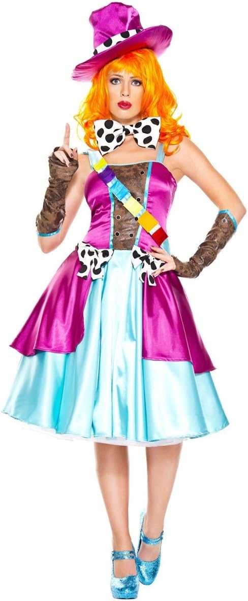 Music Legs 70756-ML 5 Piece Classic Hatter for Long Two Layer Dress with Polka Dot Details, Hat, Bow Tie, Belt & Gloves - Medium & Large Multicoloured