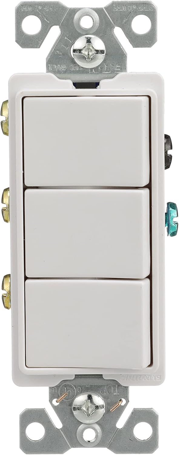 Eaton 7729W-SP 15-Amp 120-Volt Decorator Heavy Duty Grade Three Single-Pole Combination Switches, White