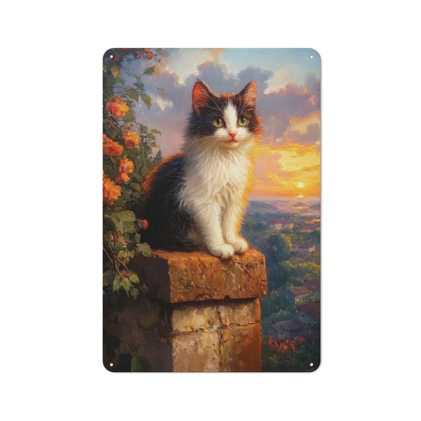 Junmoney Cat At Sunset Rustic Metal Sign 30X20cm For Kitchen Or Home Bar, Gift For Kitchen Decor Lovers During The Christmas Season