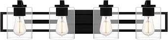 Quoizel Lansdowne Modern Bath Vanity Lights, 32 Inch 4-Light Matte Black Lighting Fixtures Over Mirror, Clear Glass Shade, 100W, Decorative Wall Light for Bathroom, Dresser, Kitchen or Hallway