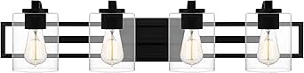 Quoizel Lansdowne Modern Bath Vanity Lights, 32 Inch 4-Light Matte Black Lighting Fixtures Over Mirror, Clear Glass Shade, 100W, Decorative Wall Light for Bathroom, Dresser, Kitchen or Hallway
