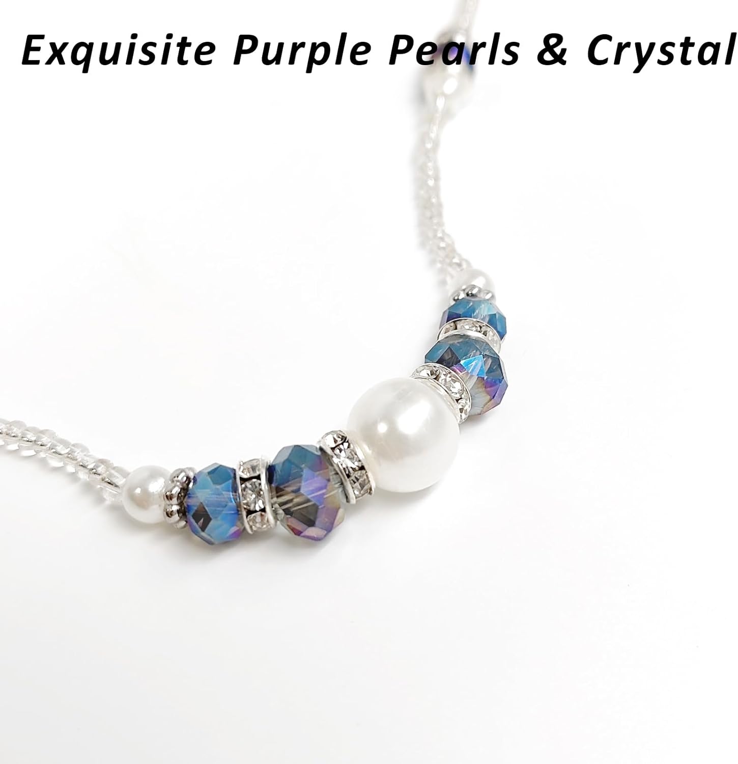 Lanyards for ID Badges and Keys,Beaded Retractable Lanyard for Women,Teacher ID Badge Holder with Pearl,Natural Stone Beaded Design for Teacher Lanyards (Purple Blue) - Image 3