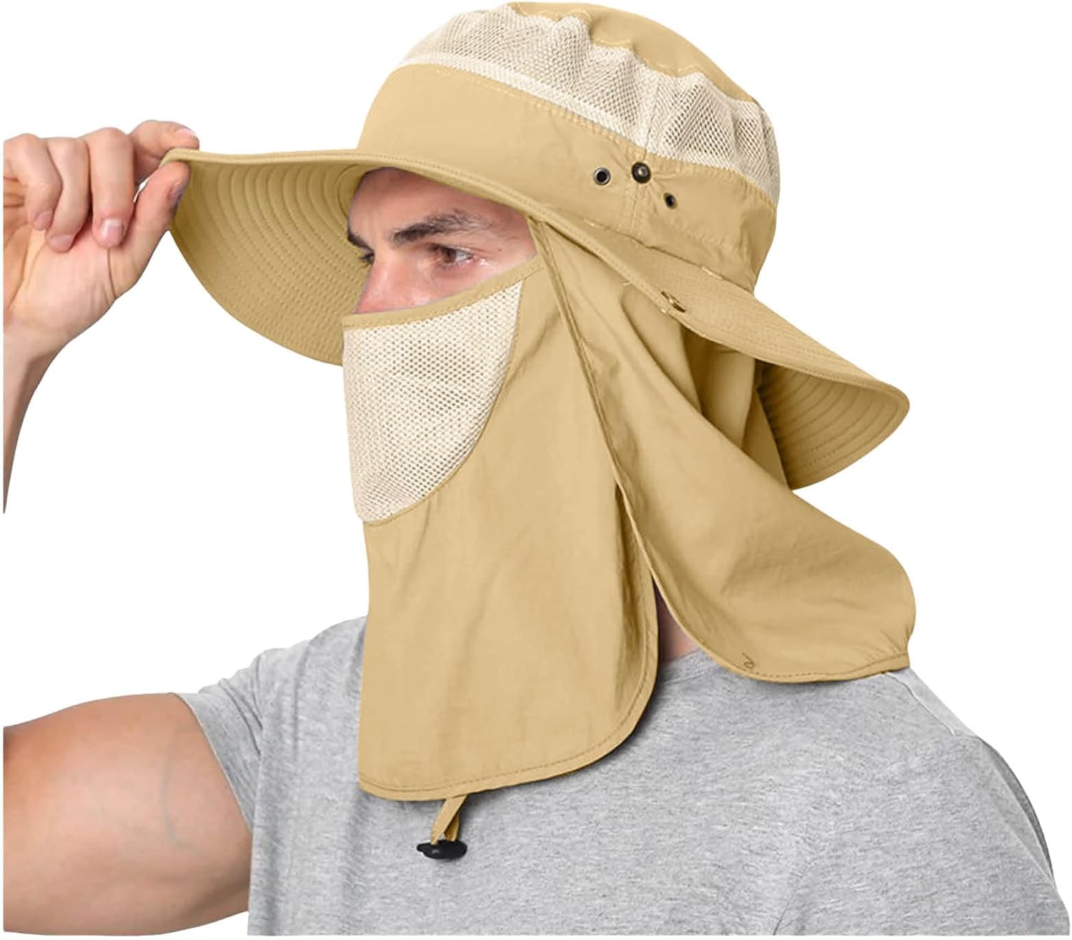 Outdoor Fishing Hat for Women Men UPF50+ UV Protection Wide Brim Sun Caps with Neck Flap Face Cover for Gardening Hiking