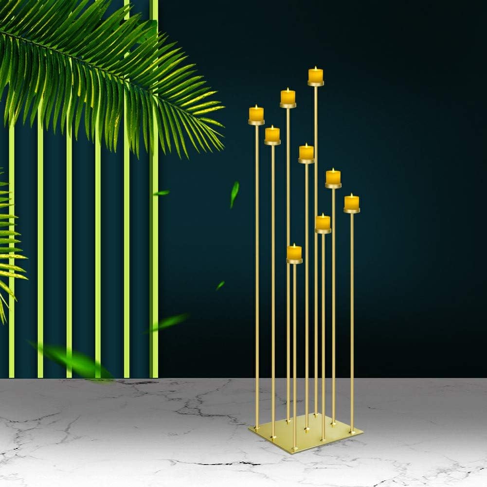smtyle Tall Gold Candle Holders Centerpiece Floor Candelabra for Wedding Decor Using 9 Tealights with One Large Sturdy Complete Square Base Iron : Home & Kitchen