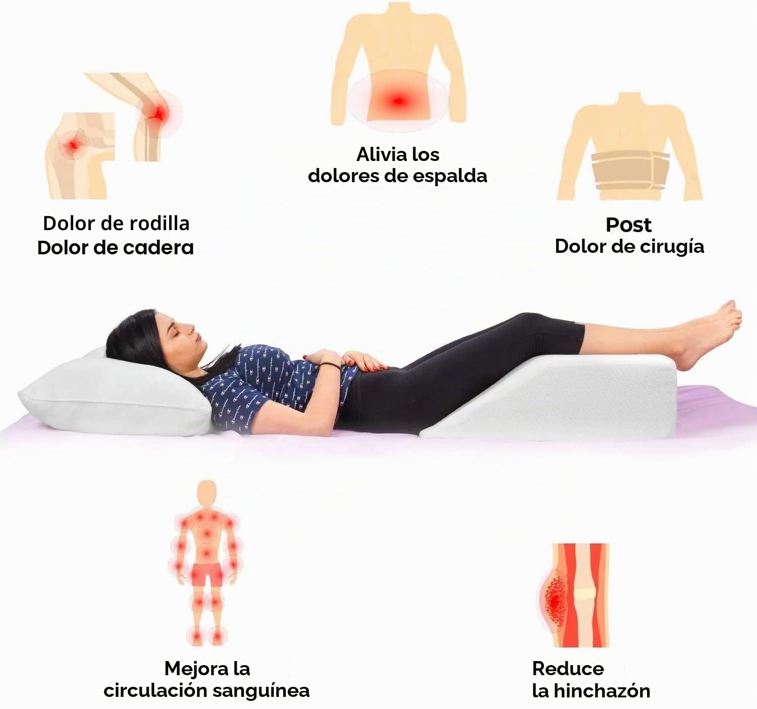 Almohada de elevación de piernas para dormir después de la cirugía, almohadas de cuña de espuma para piernas y rodillas, cadera y espalda baja, mejora la circulación. Incluye funda extraíble