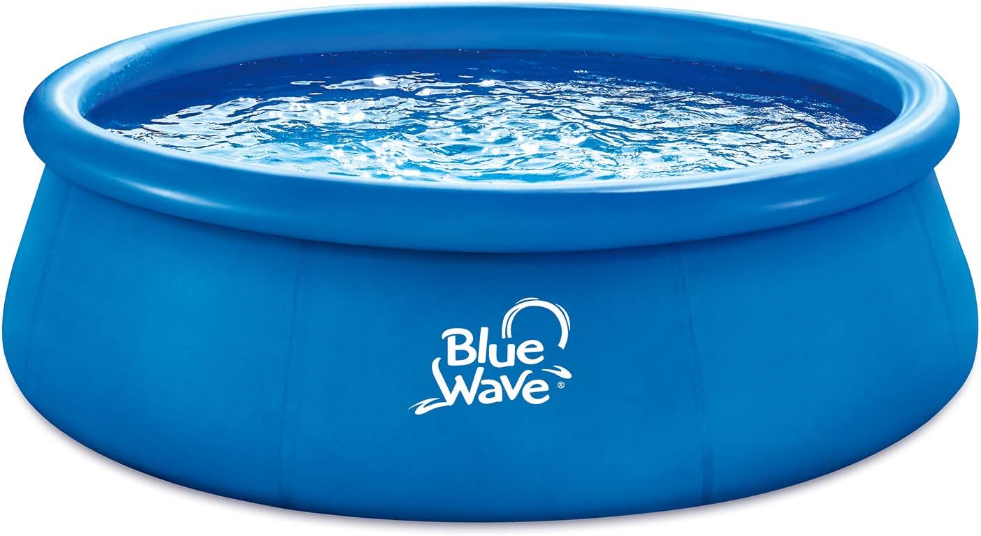 Blue Wave Speed Set 9-ft Round Inflatable Swimming Pool – Quick Setup 30-in Deep Inflatable Pool Set with Filter Pump, Ground Cloth & Matching Cover – Durable Outdoor Family Pool