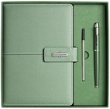 A5 Notebook Journal Leather Journal Hardcover With Pen Set for Work School Writing Business Notebook 200 pages + pen refill + gift box packagingGreen