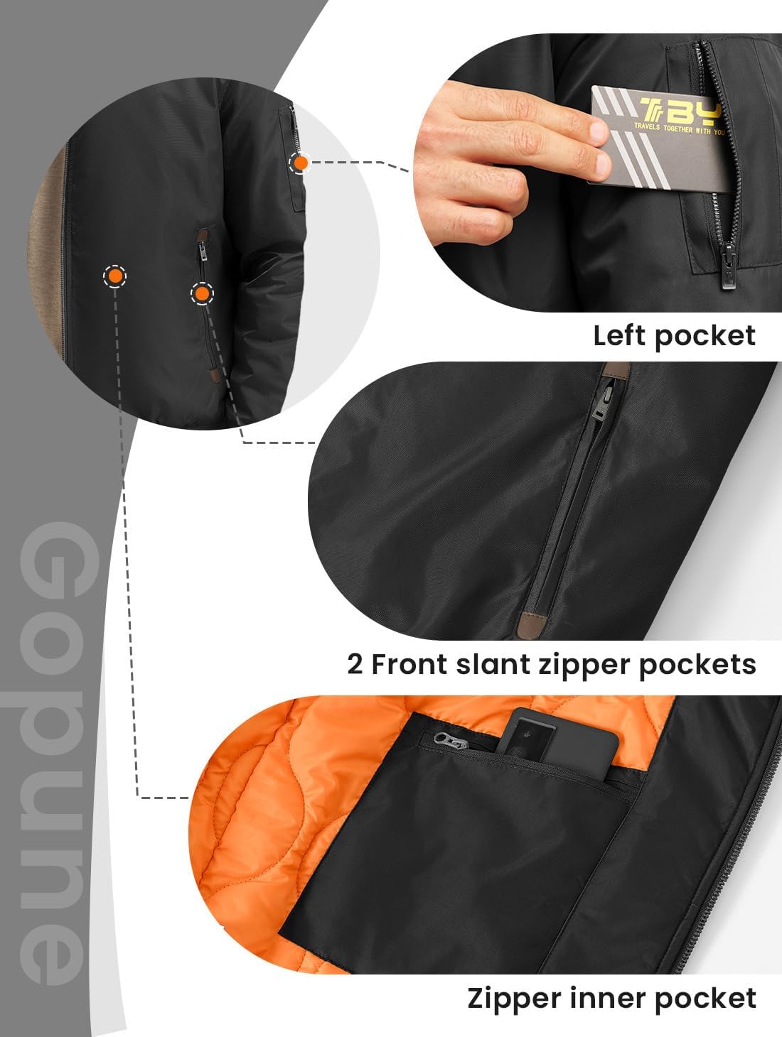 Gopune Men's Bomber Jacket Casual Fall Winter Warm Jacket Full Zip Padded Coats Outwear - Image 5