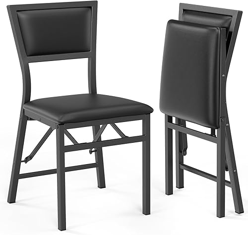 VINGLI Sillas plegables acolchadas, sillas de comedor plegables con cojín, marco de metal resistente para espacios pequeños, color negro (2)