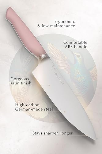 Miniatura 6 de LORDELLE - Juego de 5 bloques de cuchillos, color rosa palisandro, diseño de cocina para el hogar, acero inoxidable alemán X50, mango ABS, bloque de